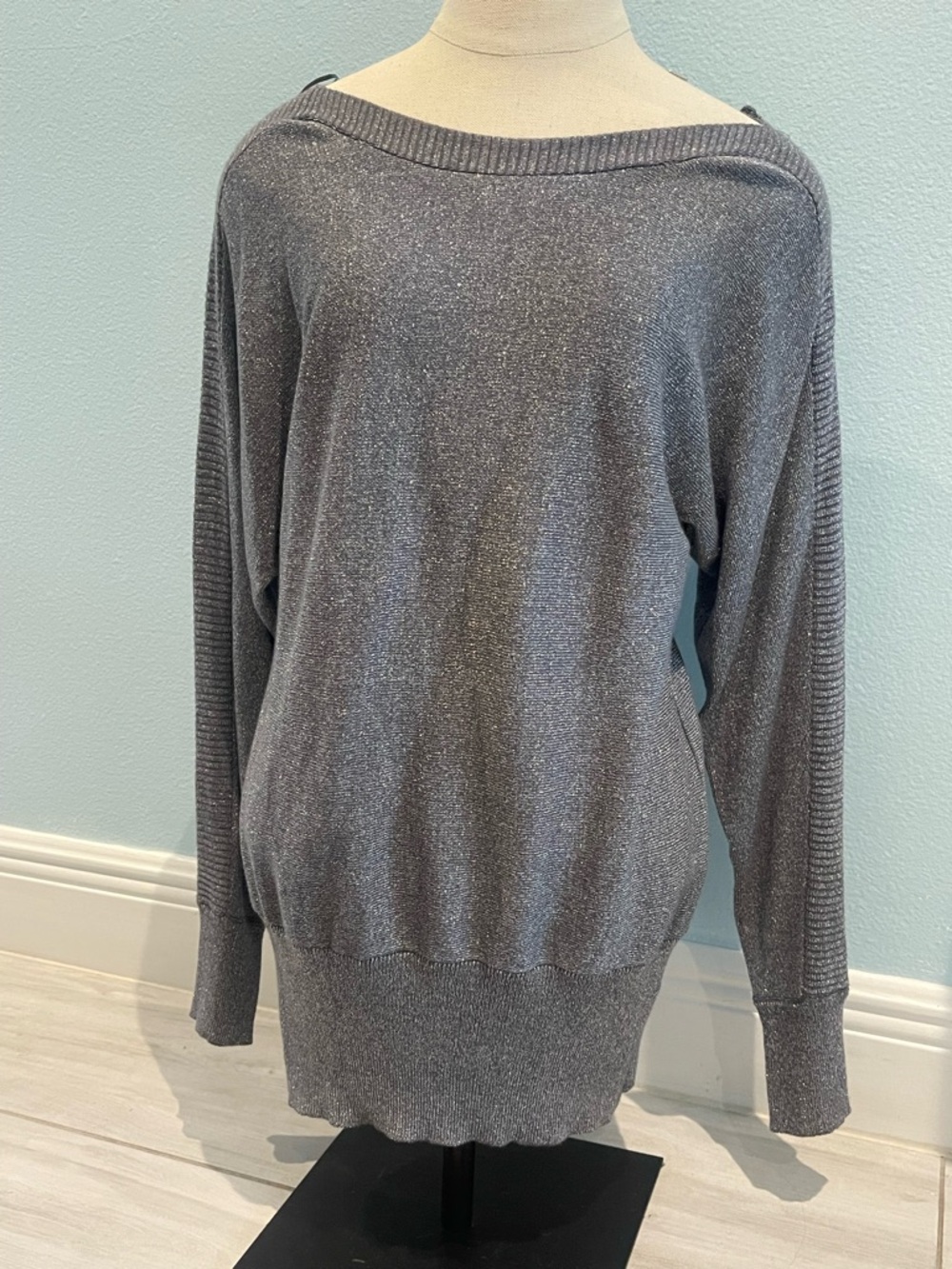 Joseph Metallic Gray Off-the-Shoulder Sweater